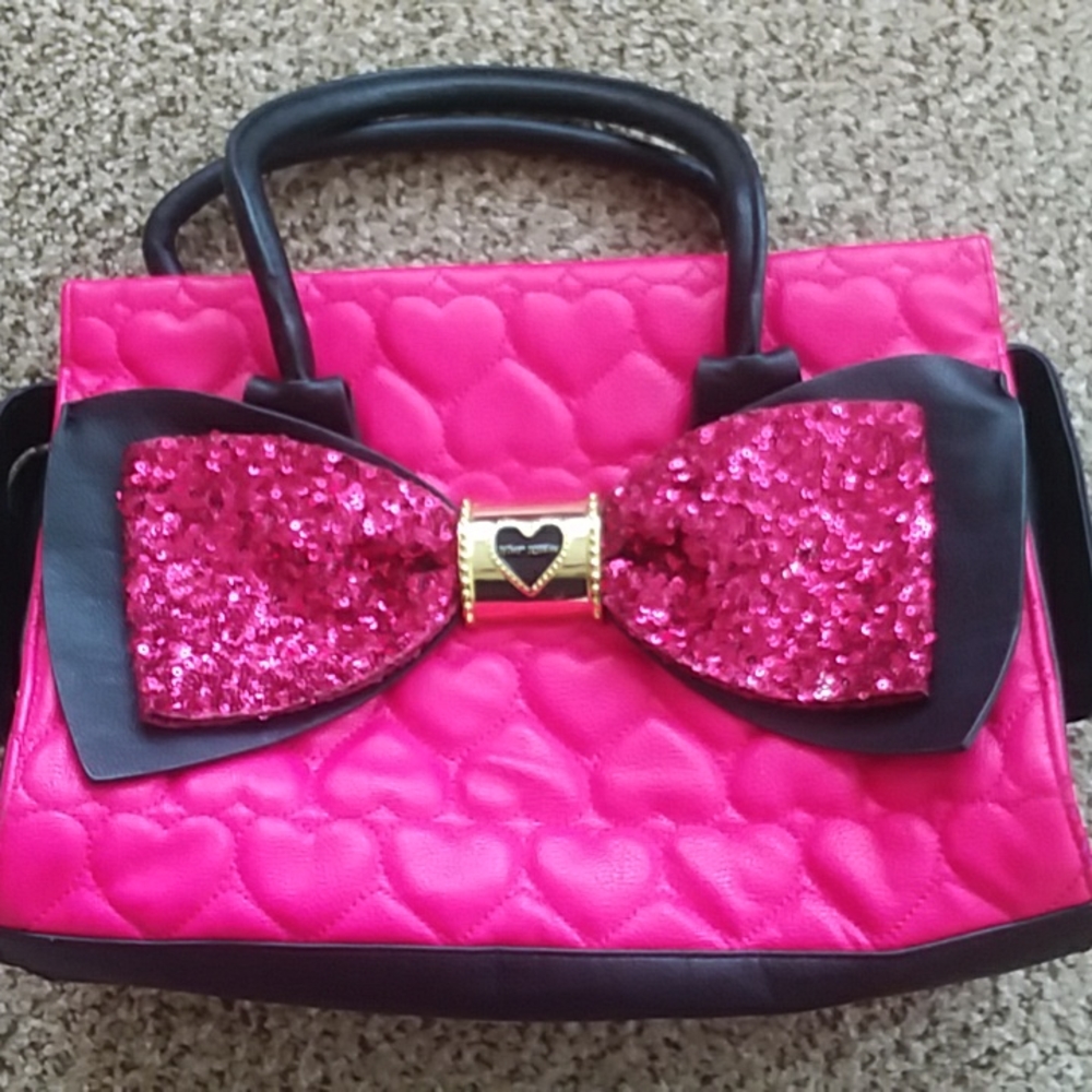 Betsey Johnson Pink Glitter Bow Purse